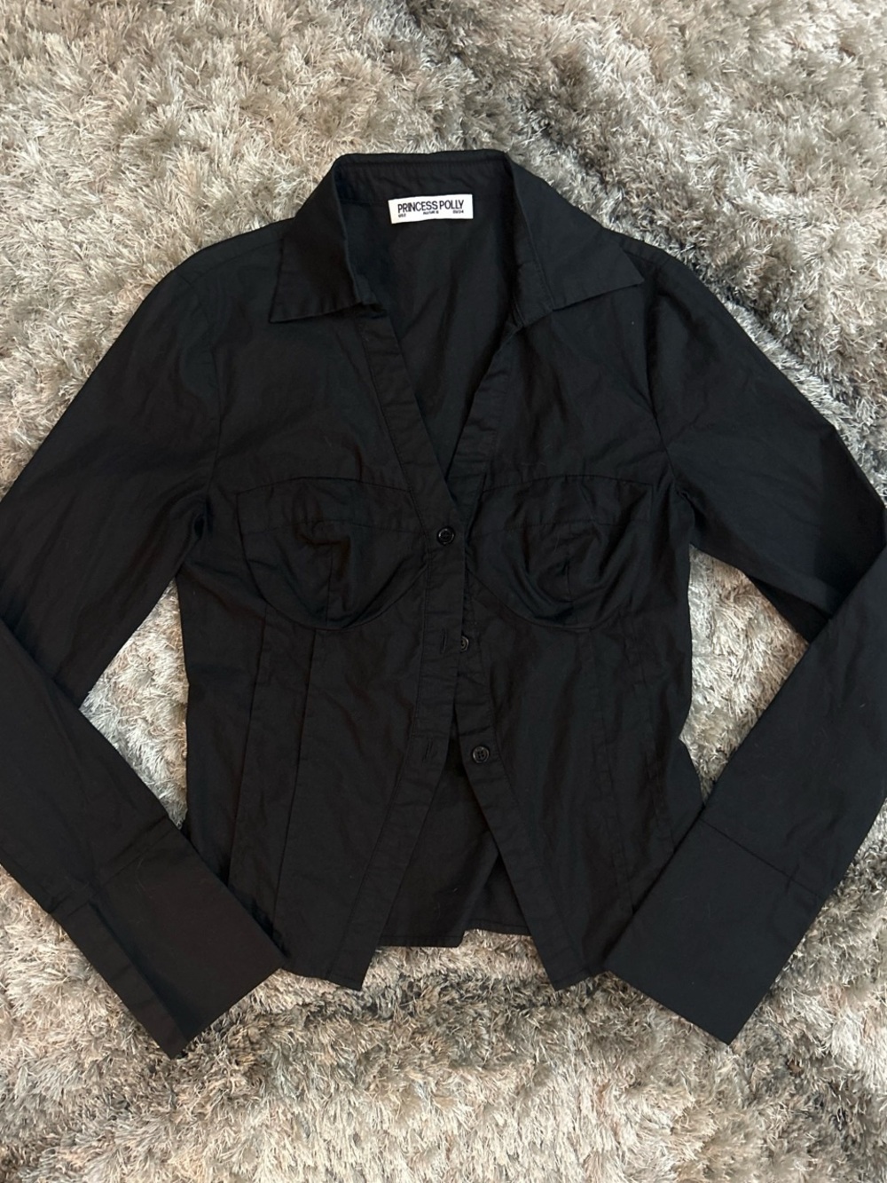 Princess Polly Black Fitted Button-Down Corset Shirt